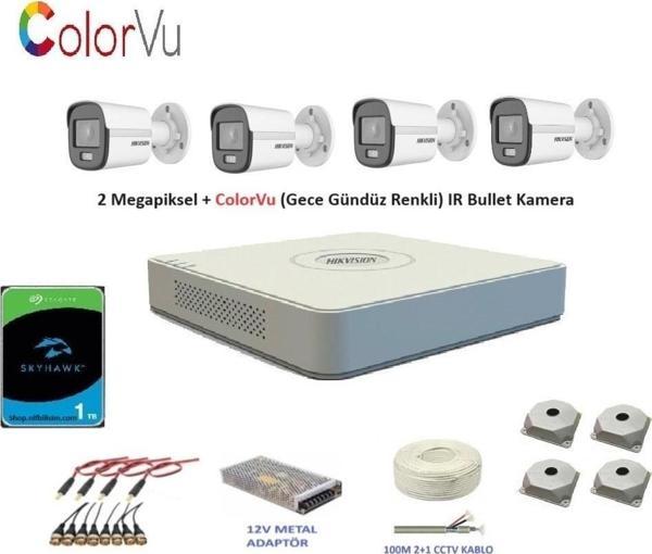 Hikvision 2mp 4 kameralı Dış ortam AHD HD-TVI ColorVu Gece Renkli Kamera Seti 1TB Disk - Image 1