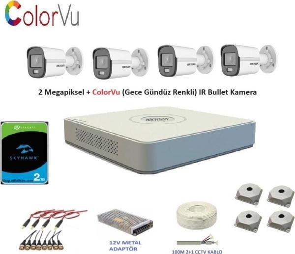 Hikvision 2mp 4 kameralı Dış ortam AHD HD-TVI ColorVu Gece Renkli Kamera Seti 2TB Disk - Image 1