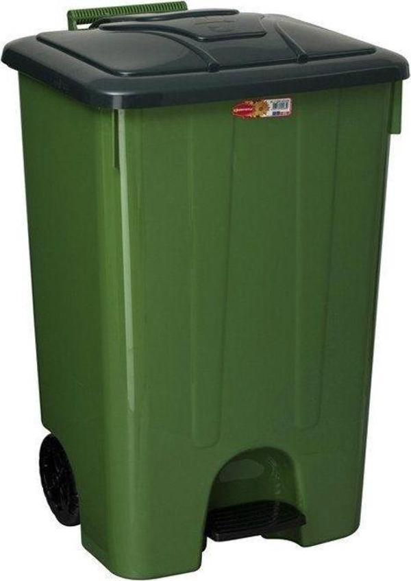 Omnipazar SY-4265 Yeşil 85 lt Köşeli Pedallı Tekerlekli Çöp Kovası - Image 1