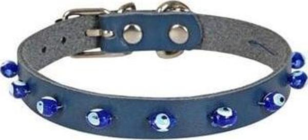 Cattie Boncuklu Deri Küçük Irk Köpek ve Kedi Boyun Tasması Large Royal Mavi 1.2x23-27 Cm - Image 1