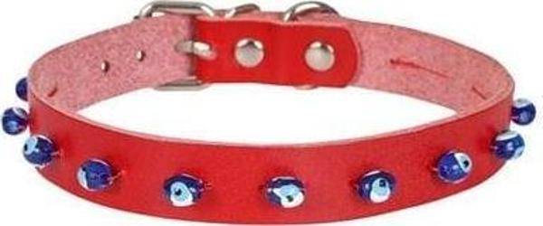 Cattie Boncuklu Deri Küçük Irk Köpek ve Kedi Boyun Tasması Xlarge Kırmızı 1.5x26-30 Cm - Image 1