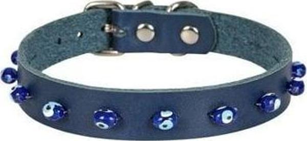 Cattie Boncuklu Deri Küçük Irk Köpek ve Kedi Boyun Tasması Xlarge Royal Mavi 1.5x26-30 Cm - Image 1