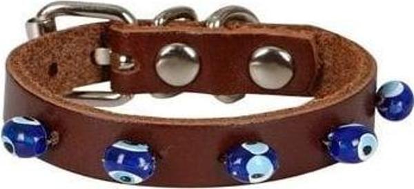 Cattie Boncuklu Deri Küçük Irk Köpek ve Kedi Boyun Tasması Xsmall Kahverengi 1x12-16 Cm - Image 1