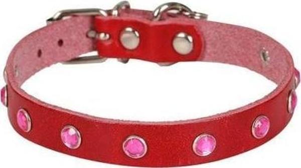 Cattie Gerçek Deriden Taşlı Kedi Boyun Tasması Large Kırmızı 1.2x23-28 Cm - Image 1