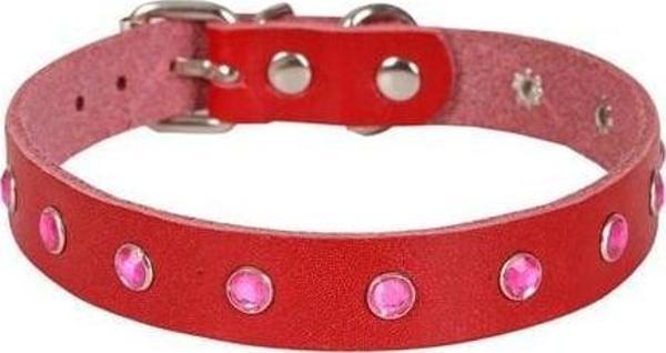 Cattie Gerçek Deriden Taşlı Kedi Boyun Tasması Xlarge Kırmızı 1.5x26-31 Cm - Image 1