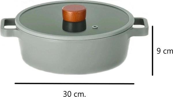 Neoflam Fika Cam Kapaklı Alüminyum Gri Döküm Sığ Tencere 30 Cm D-Neog230L - Image 1