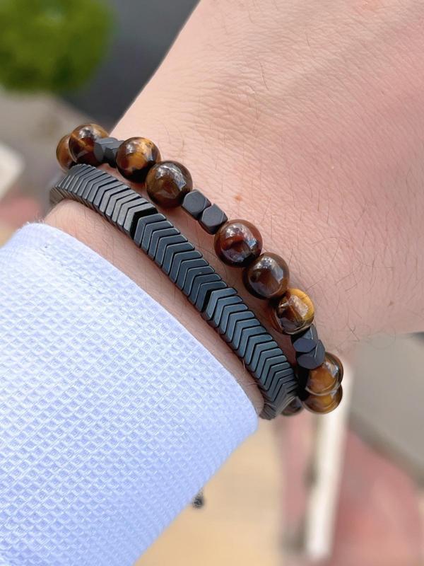 Doğal Taş 2 Adet Özel Kombin Kaplan Gözü Ve Karlı Obsidyen Taşı Doğal Unisex Bileklik BLKT.NS06 - Image 1