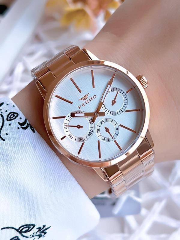 Ferro Rose Gold Renk İç Fonksiyonları Aktif 3 Atm Çelik Kordon Kadın Kol Saati BF21072AWT-C - Image 1