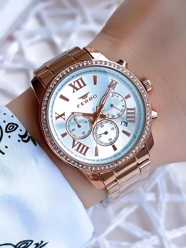Ferro Rose Gold Renk İç Fonksiyonları Aktif 3 Atm Çelik Kordon Kadın Kol Saati BFM41107AWT-C - Image 1