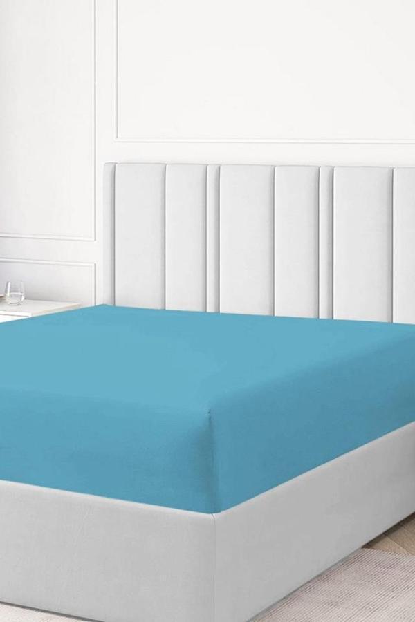 Hierapolis Home Pamuk Tek Kişilik Lastikli(Fitted) Penye Çarşaf - Turkuaz - Image 1
