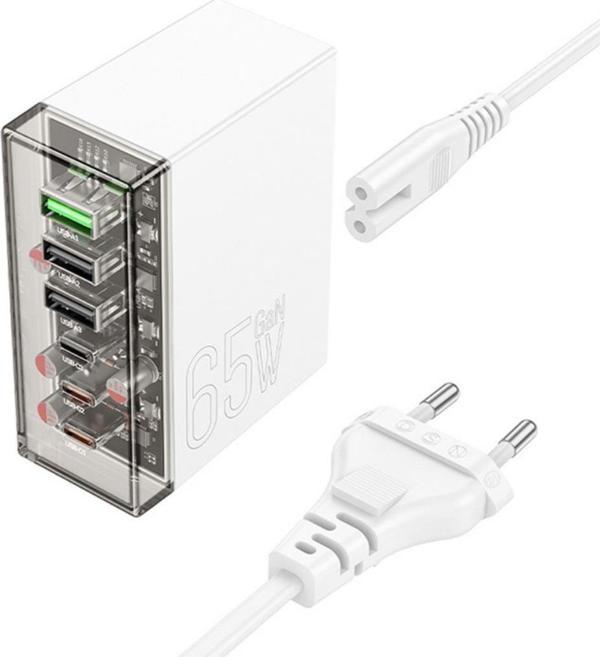 Polham HC Mega Hızlı 65W 3x USB, 3x PD Type C Girişli Çoklu Şarj Aleti, 1.2metre Güç Kablolu Başlık - Image 1