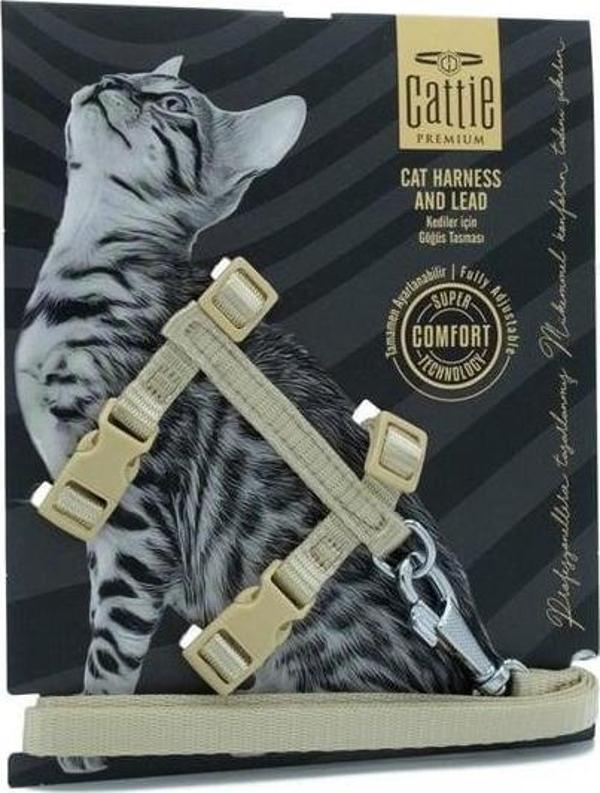 Cattie Kedi Göğüs ve Gezdirme Tasma Takımı Haki 1x25-40 Cm - Image 1