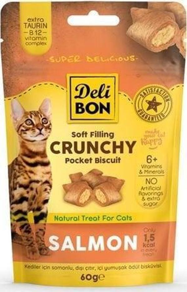 Delibon Chrunchy İçi Dolgulu Somonlu Kedi Ödül Bisküvisi 60 Gr - Image 1