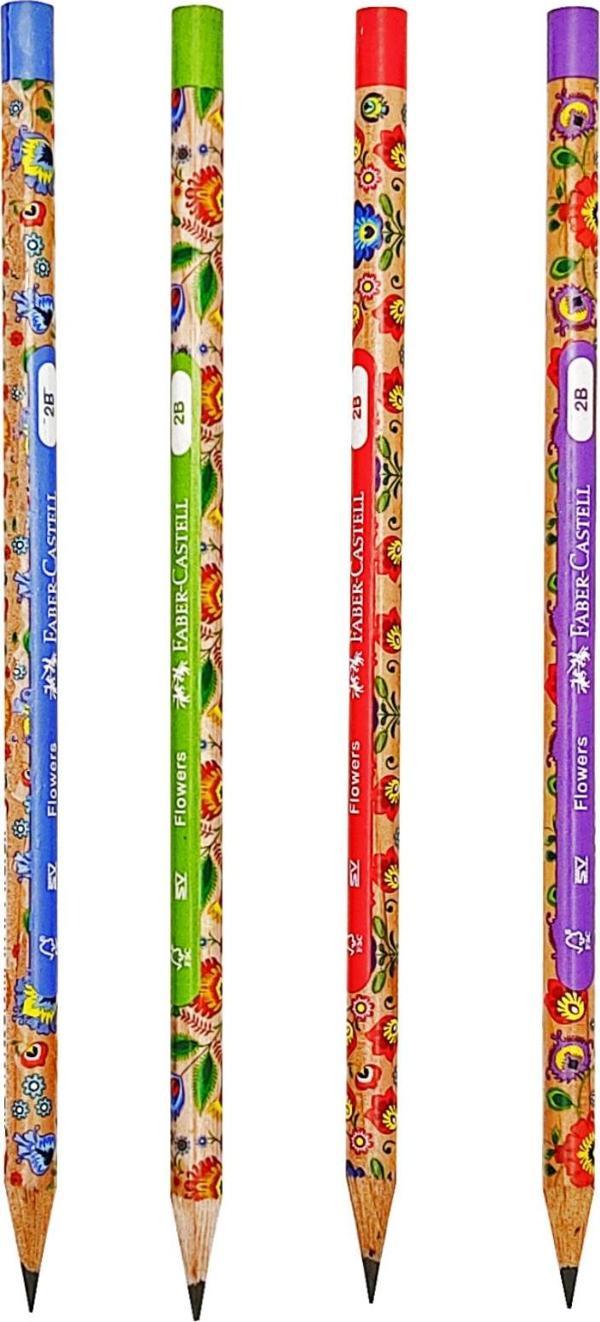 Faber-Castell Renkli Flowers Çiçek Desenli Yuvarlak 2B Kurşun Kalem - 1 Adet - Image 1