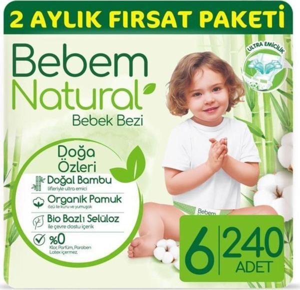 Bebem Natural Bebek Bezi 6 Beden Ekstra Large Aylık Fırsat Paketi 240 Adet - Image 1