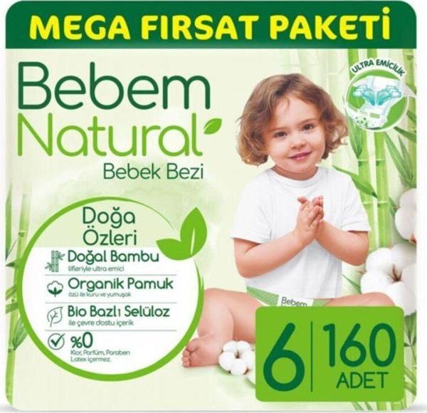 Bebem Natural Bebek Bezi 6 Beden Ekstra Large Mega Fırsat Paketi 160 Adet - Image 1