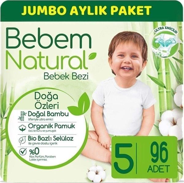 Bebem Natural Bebem Bebek Bezi Natural Jumbo Aylık Pk Beden:5 (11-18kg) Junior 96 Adet - Image 1