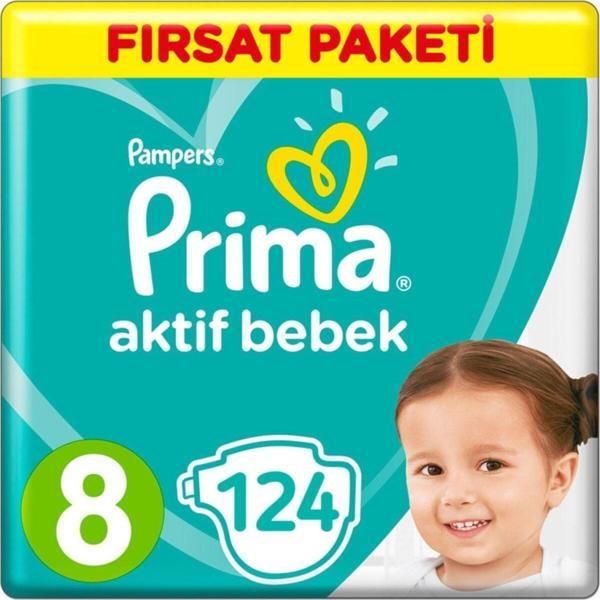 Prima Unisex Bebek Bezi Aktif Bebek 8 Beden 17+ Kg 4*31 124 Adet - Image 1