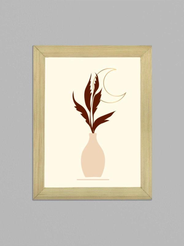 Tuable Boho Poster Vazo Ay Çizim Çerçeveli Ahşap Poster Tablo - Image 1