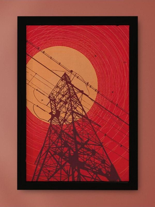 Tuable Elektrik Telleri Yüksek Akım Güneş Minimal Çizim Tablo Siyah Ahşap Çerçeveli Ahşap Dokulu - Image 1