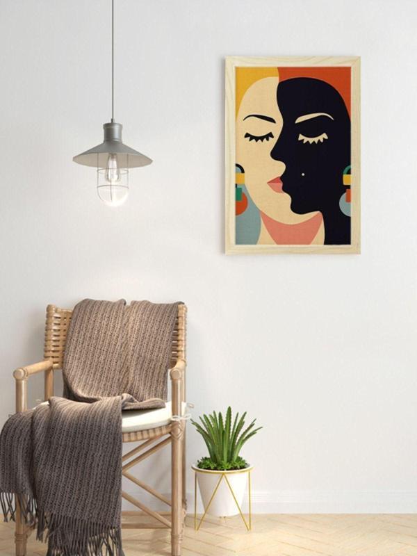 Tuable Iki Yüzlü Kadın Ahşap Çerçeveli Ahşap Dokulu Sarı-siyah Tablo - Image 1