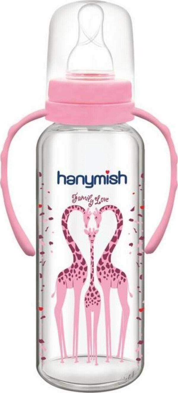 Hanymish Hanymısh Kulplu Cam Biberon 240 Ml No:1 (0-6 Ay) Pembe - Image 1