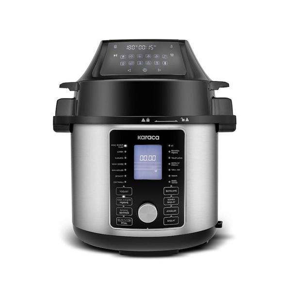 Karaca Cooker 2 in 1 Çok Amaçlı Basınçlı Pişirici Akıllı Elektrikli Düdüklü Tencere ve Airfryer Silver 6L - Image 1