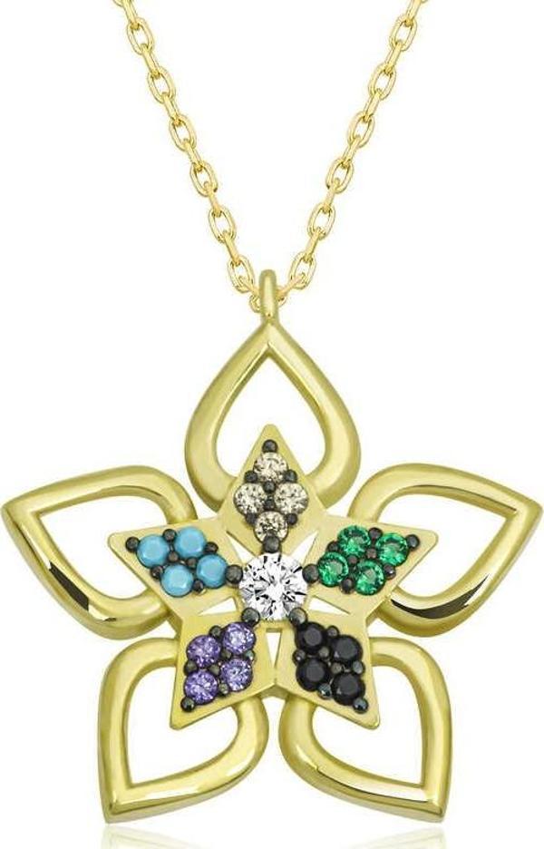 ​Gümüş Gold Renkli Taşlı Çiçek Kadın Kolye - Image 1