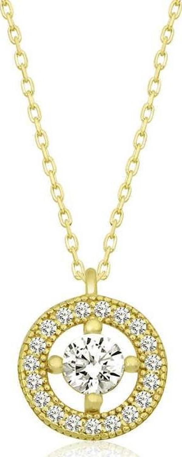 Gümüş Gold Minimal Yuvarlak Tektaş Kadın Kolye - Image 1