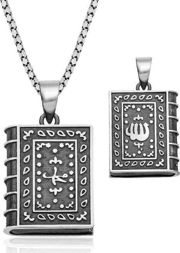Gümüş Kare İçi Açılabilen Allah Muskalık Kolye - Image 1