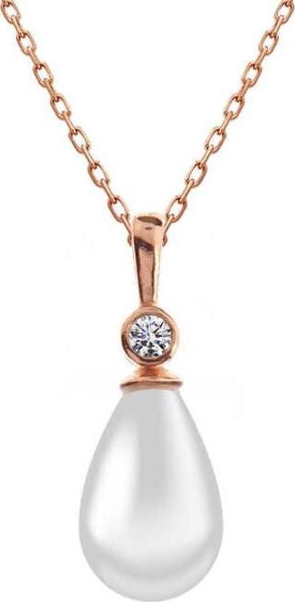 Gümüş Rose Damla Rose İnci Kadın Kolye - Image 1