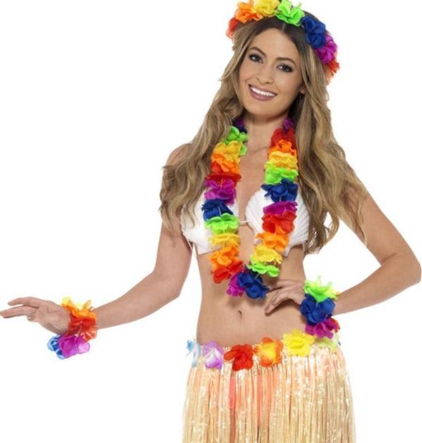 Rengarenk Hawaii Kolye Taç Bileklik Seti 4 Parça - Image 1