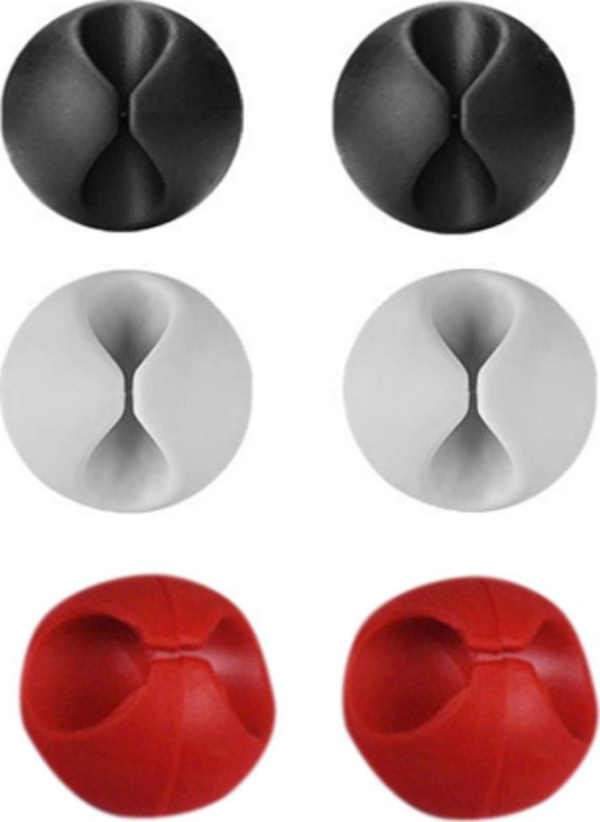 Yapışkanlı Kablo Sabitleyici Düzenleyici 6'lı Paket (2 Beyaz-2 Kırmızı-2 Siyah) - Image 1