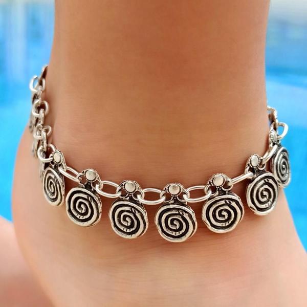 Spiral Şekilli Kadın Halhal Gümüş Kaplama Ayarlanabilir El Yapımı Halhal - Image 1
