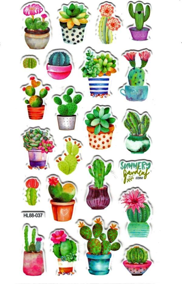 Sticker Kabartmalı Stiker Defter, Planlayıcı Etiket (HL88-037)-17x9 cm- Renkli Kaktüs - Image 1