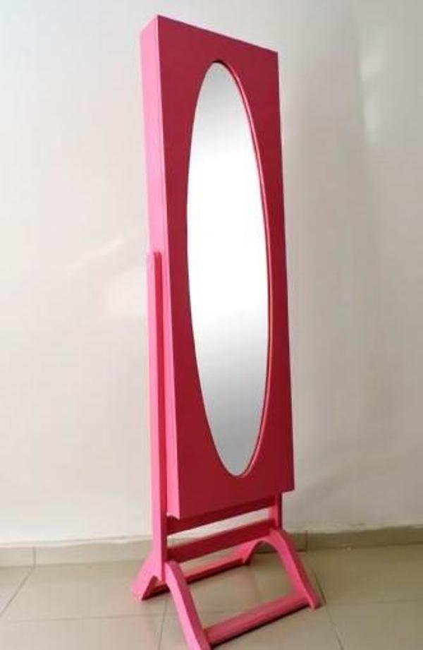 Takı Dolabı ST Boy Ayna Kayın MDF Parlak PEMBE Lake Boya Natüre Klasik  El Yapım - Image 1