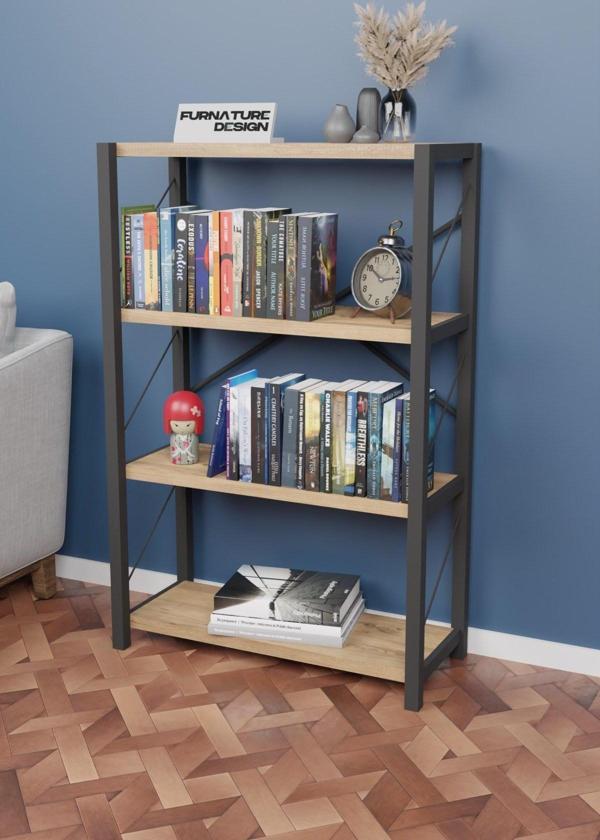 Cmkstore Metal Kitaplık 4 Raflı Dekoratif Kitaplık Raf - Atlantik Çam - Image 1