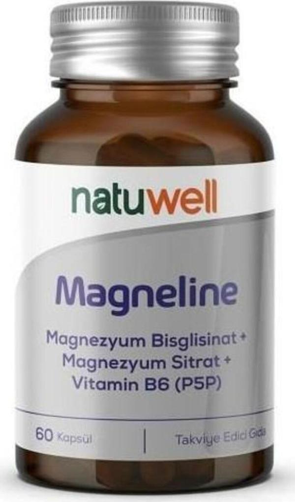 Natuwell Magneline Magnezyum Bisglisinat Magnezyum Sitrat P5P Vitamin B6 - 60 Kapsül - Image 1