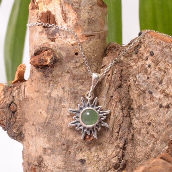 Güneş Şeklinde Aventurin Taşı Gümüş Kolye - Küçük Boy - Image 1
