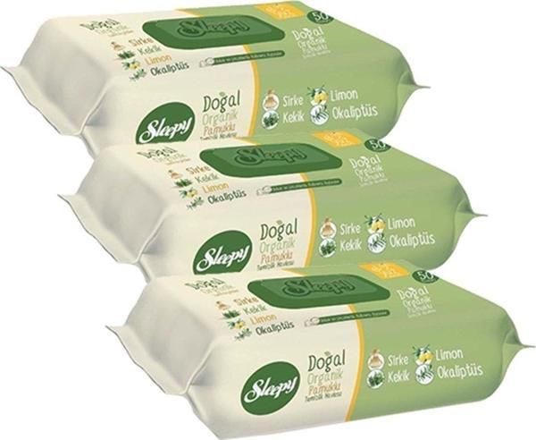 Sleepy Islak Havlu Mendil Doğal Organik Pamuklu 50 Yaprak Plastik Kapaklı 3lü Set 150 Yaprak - Image 1
