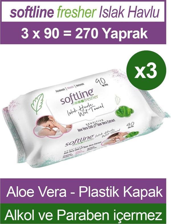 Softline Fresher Sensitive 90 Yaprak 3 Paket Islak Mendil Aloevera Özlü - Image 1