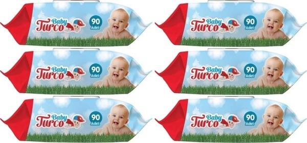 Baby Turco Islak Havlu Mendil Klasik 90 Yaprak 6 Lı Set Plastik Kapaklı 540 Yaprak - Image 1