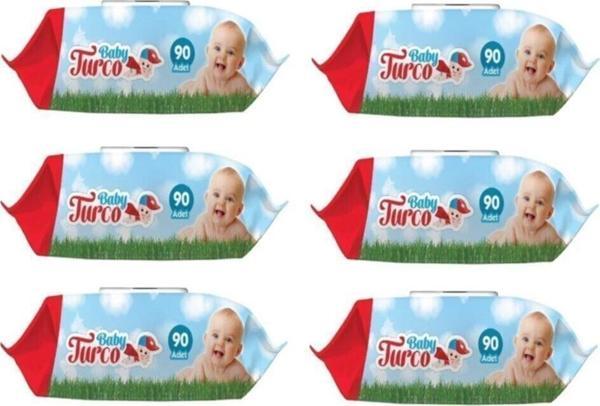 Baby Turco Islak Havlu Mendil Klasik 90 Yaprak 6 Paket Plastik Kapaklı Baby Turco - Image 1