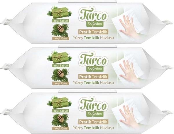 Baby Turco Turco Doğadan Pratik Yüzey Temizlik Havlusu 100 Yaprak Yeşil Sabun/Yeşil Çam (3 Lü Set) 300 Yaprak - Image 1
