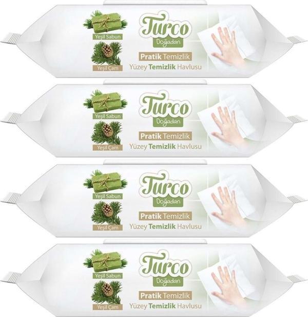 Baby Turco Turco Doğadan Pratik Yüzey Temizlik Havlusu 100 Yaprak Yeşil Sabun/Yeşil Çam (4 Lü Set) 400 Yaprak - Image 1