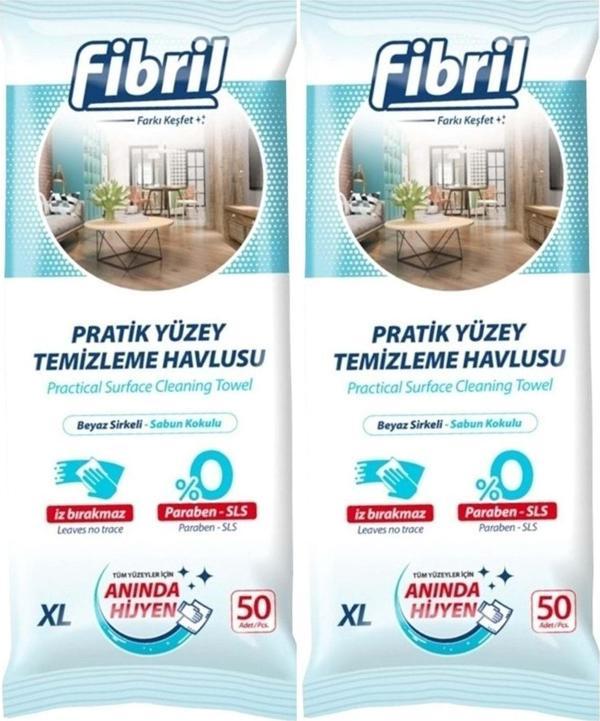 Fibril Yüzey Temizlik Havlusu 50 Yaprak XL Beyaz Sirke-Sabun Kokulu 2 Li Set 100 Yaprak Plst Kpk - Image 1