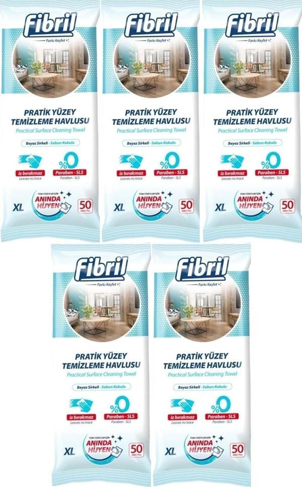 Fibril Yüzey Temizlik Havlusu 50 Yaprak XL Beyaz Sirke-Sabun Kokulu 5 Li Set 250 Yaprak Plst Kpk - Image 1