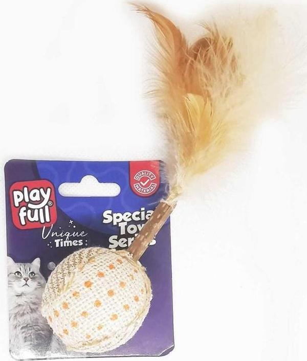 Playfull Ahşap Hasır Tüylü Kedi Oyuncağı 17 Cm - Image 1
