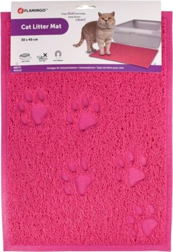 Flamingo Pati Desenli Dikdörtgen Kedi Tuvalet Paspası Fuşya - Image 1