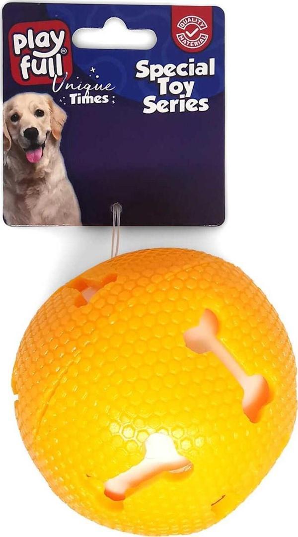 Playfull Öten Kemik Desenli Plastik Top Köpek Oyuncağı 7,5 Cm - Image 1